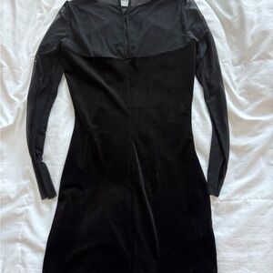 Mango Black Long-Sleeve Velvet Sheath Dress